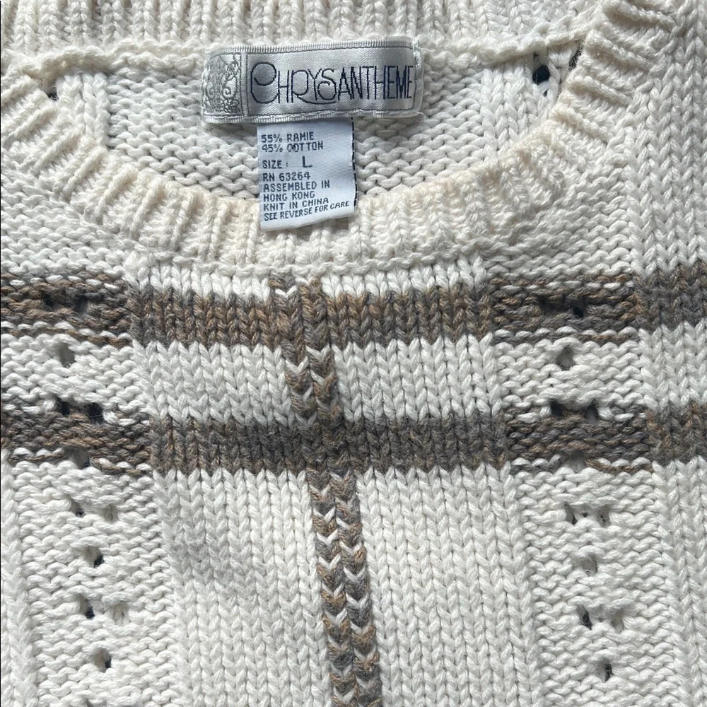EUC Vintage Chrysantheme Cream and Brown Patterned Knit Sweater
